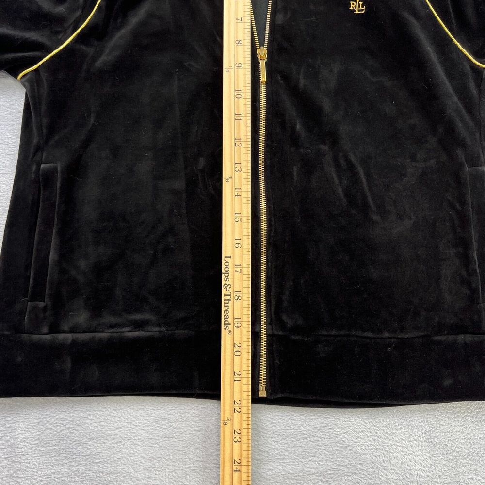 Vtg. Lauren Ralph Lauren Sweater Womens Large  Black Velvet Gold Embroidery Logo - Picture 7 of 8